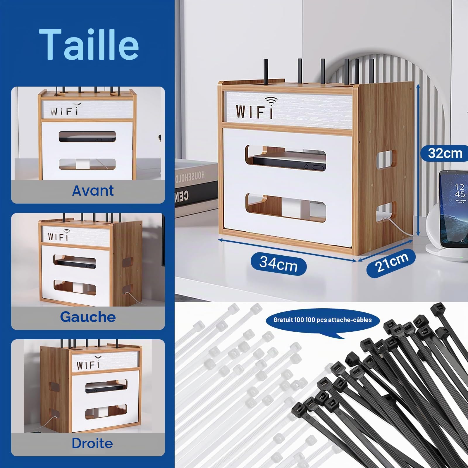 Catekro Boîte de Rangement en Bois pour Modem WiFi, Armoire de Rangement WiFi, Étagère Murale, Étagères Murales (Marron-Bois-OA272) | Armoire de Rangement WiFi, Étagères Murales (Marron-Bois-OA272)