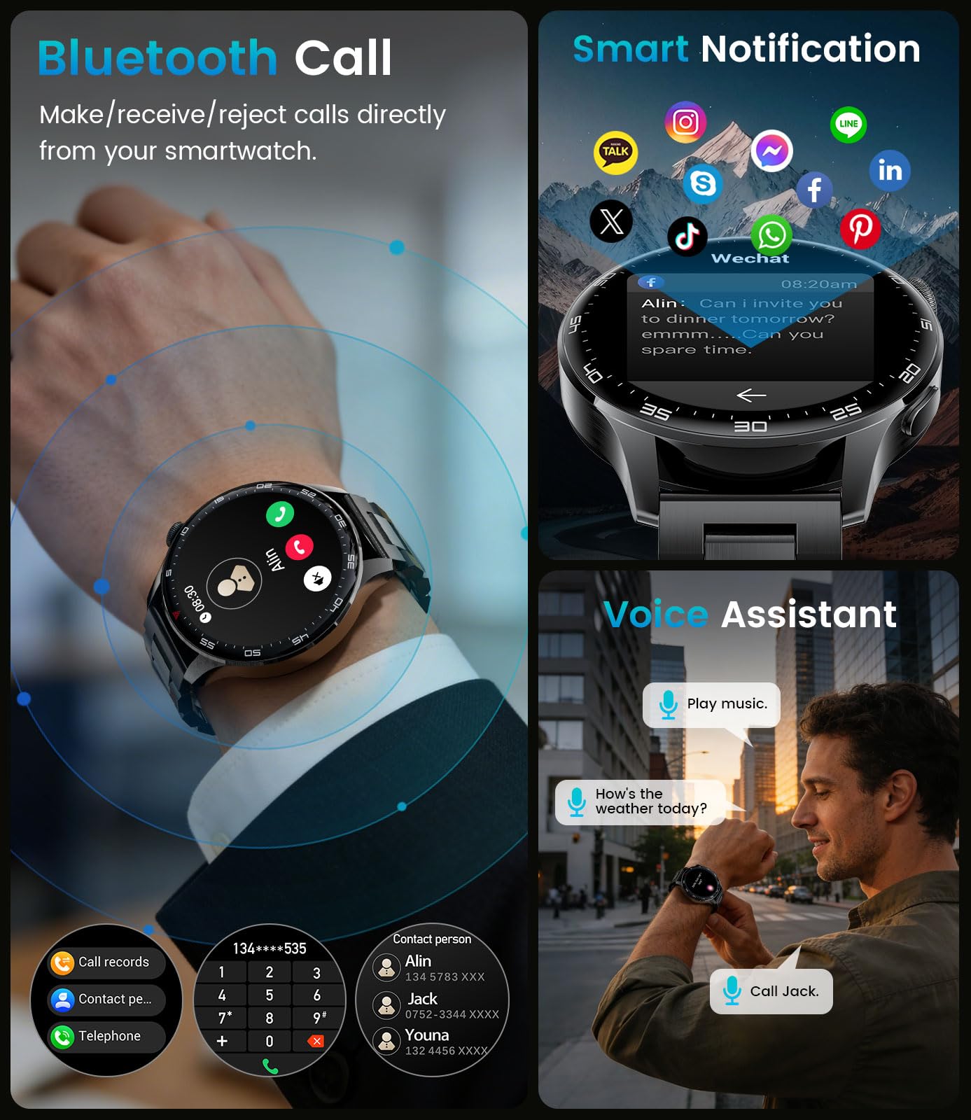 Reloj Inteligente Hombre, LIamadas Bluetooth, 1,7"Grande Smartwatch Hombre con Linterna LED/800 mAh/IP68, 100+ Modos Deportivos, Monitor de Frecuencia Cardíaca y Sueño, Android e iOS, Negro Silicona