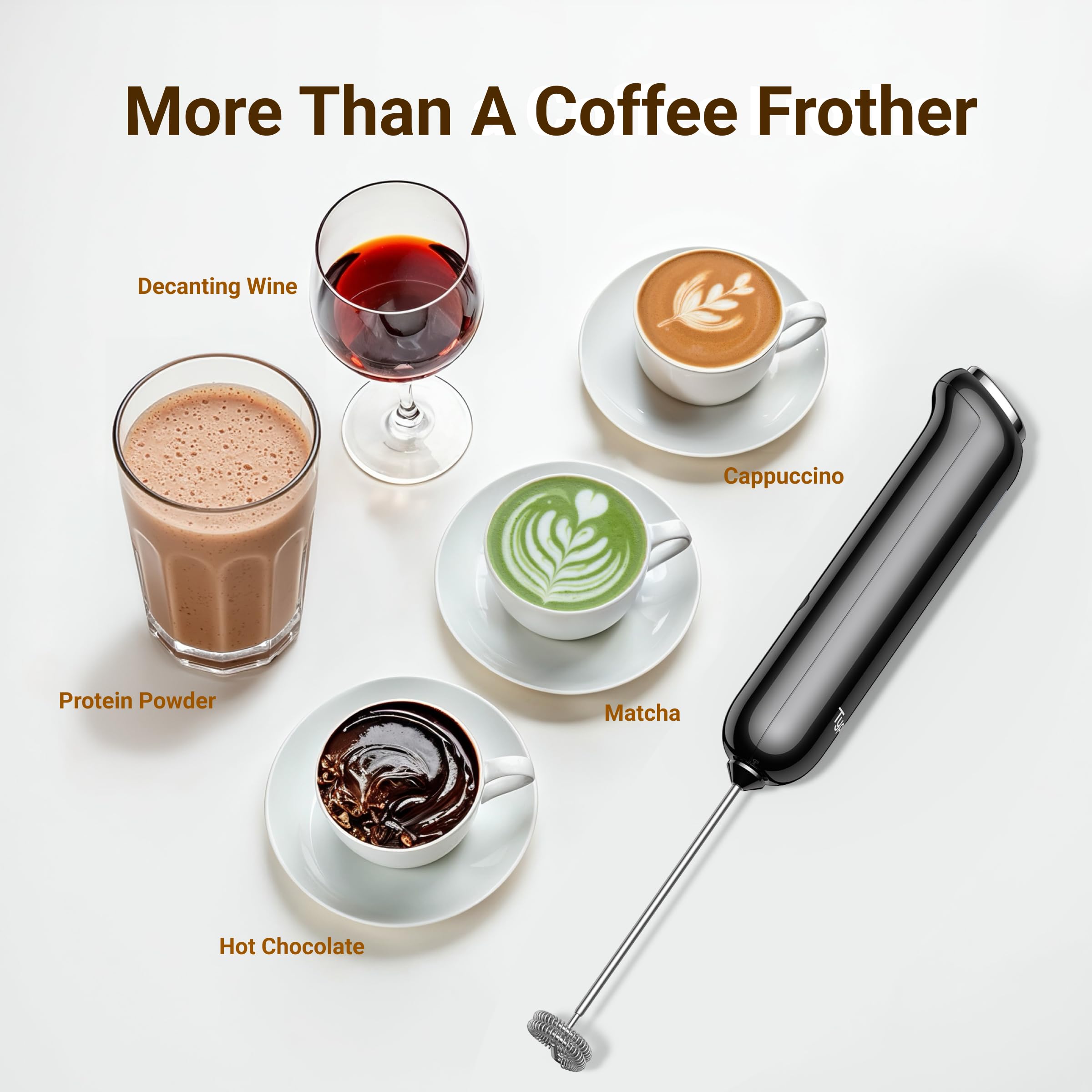 Typhur Mousseur à lait rechargeable avec support, baguette à café électrique portable et fouet en mousse pour latte, cappuccino, matcha, lait d'amande, milkshakes protéinés (3 fouets inclus)