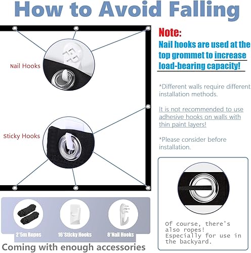 Miniatura 3 de VERCORKIN Pantalla de proyección de 120 pulgadas, pantallas de proyector para exteriores, pantalla de película portátil 169, pantalla de proyección
