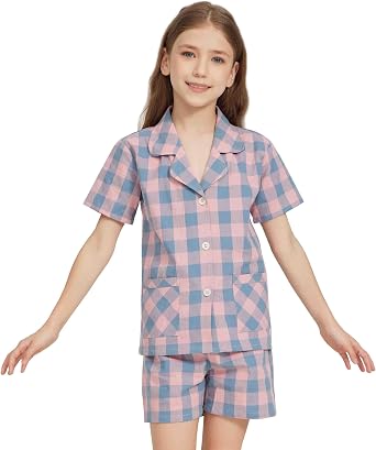 HiddenValor Girls 2pc Cotton Button Down Short Pajama Set With Pockets