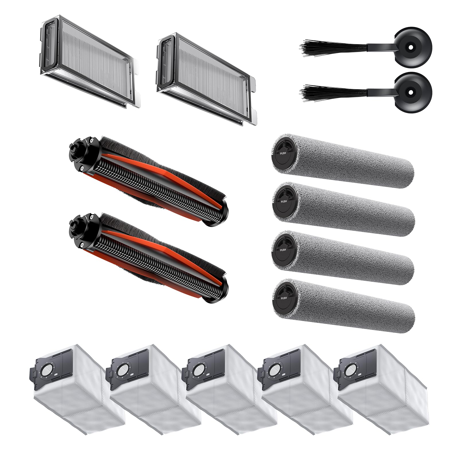 JONR X9 PRO Ersatzteile Zubehör Set für 20000Pa Saug-Wisch-Roboter | 2 Hauptbürsten, 4 Mikrofaser-Wischwalzen, 2 HEPA-Filter, 2 Seitenbürsten, 5 Staubbeutel Verschleißteile Kit.