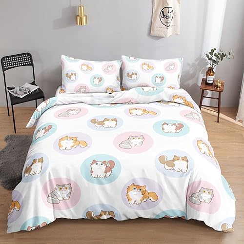 Miniatura 1 de Datura home Juego de funda de edredón Kawaii con estampado de gatito blanco con 2 fundas de almohada para niños, niñas, adolescentes, niños,