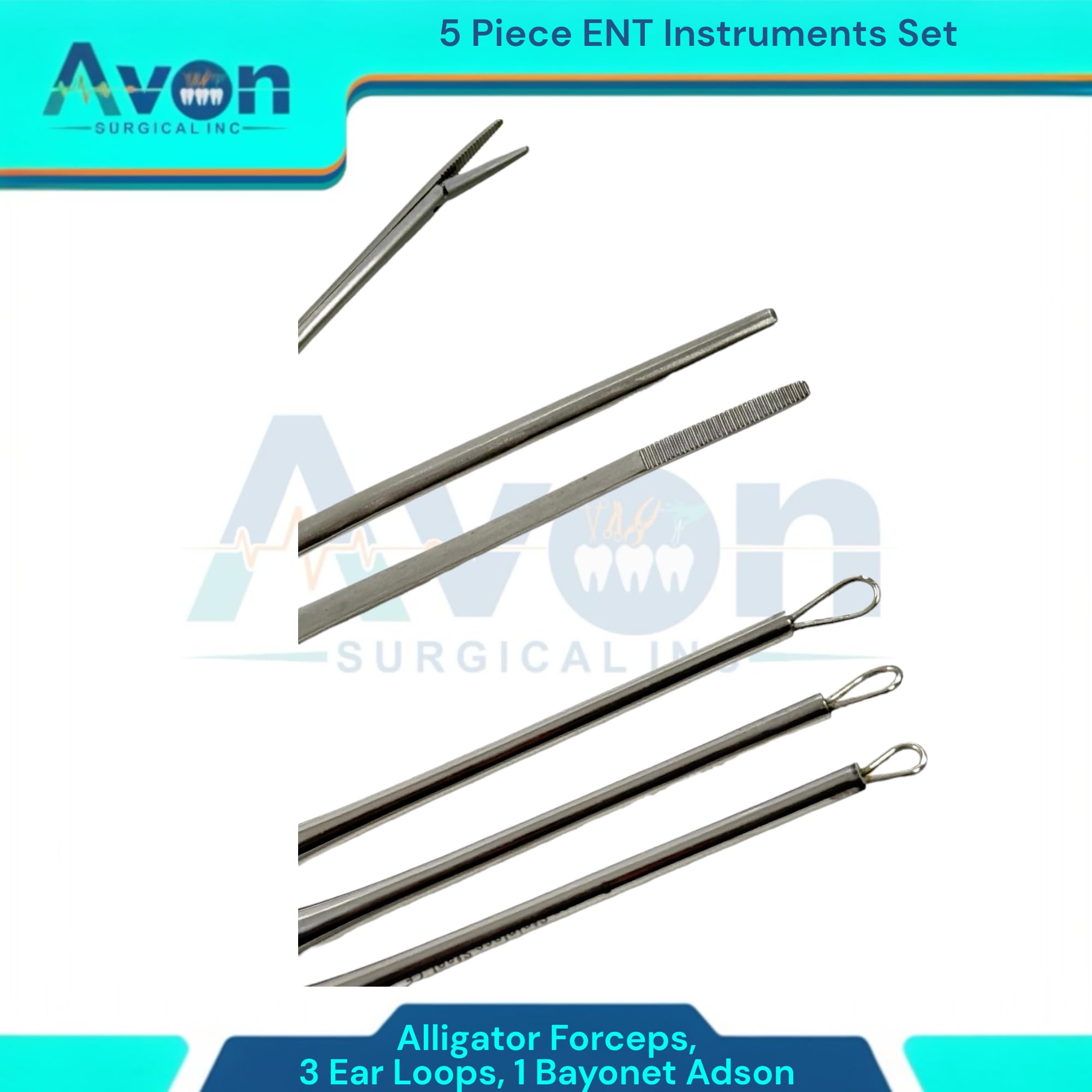 3 Piece Ear Loop Curette Picks for Ear Wax Removal, 1 Hartmann Alligator Forceps 3.5