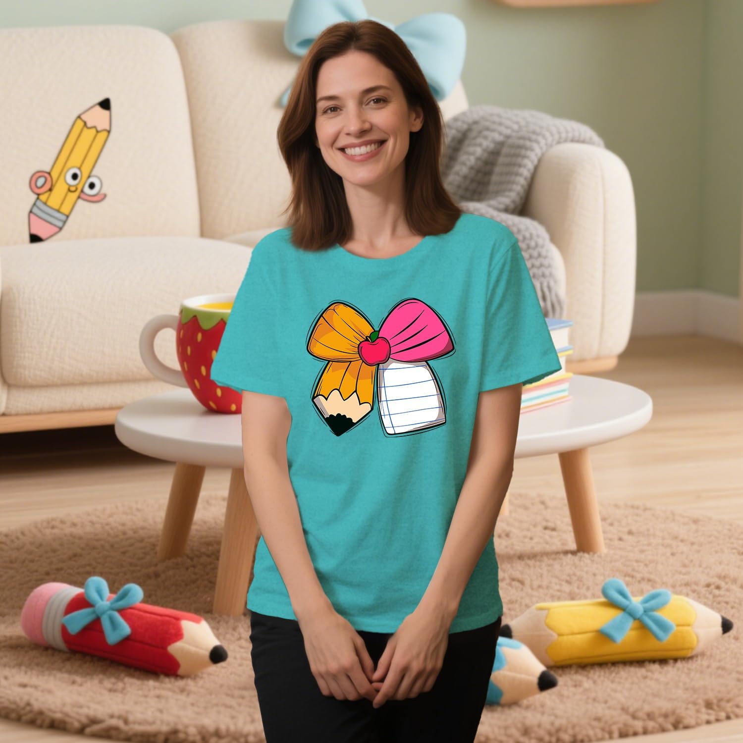 Teacher Shirts for Women Cute Bow Pencil Teacher T-Shirt Back to School Teaching Life Tee - Image 2