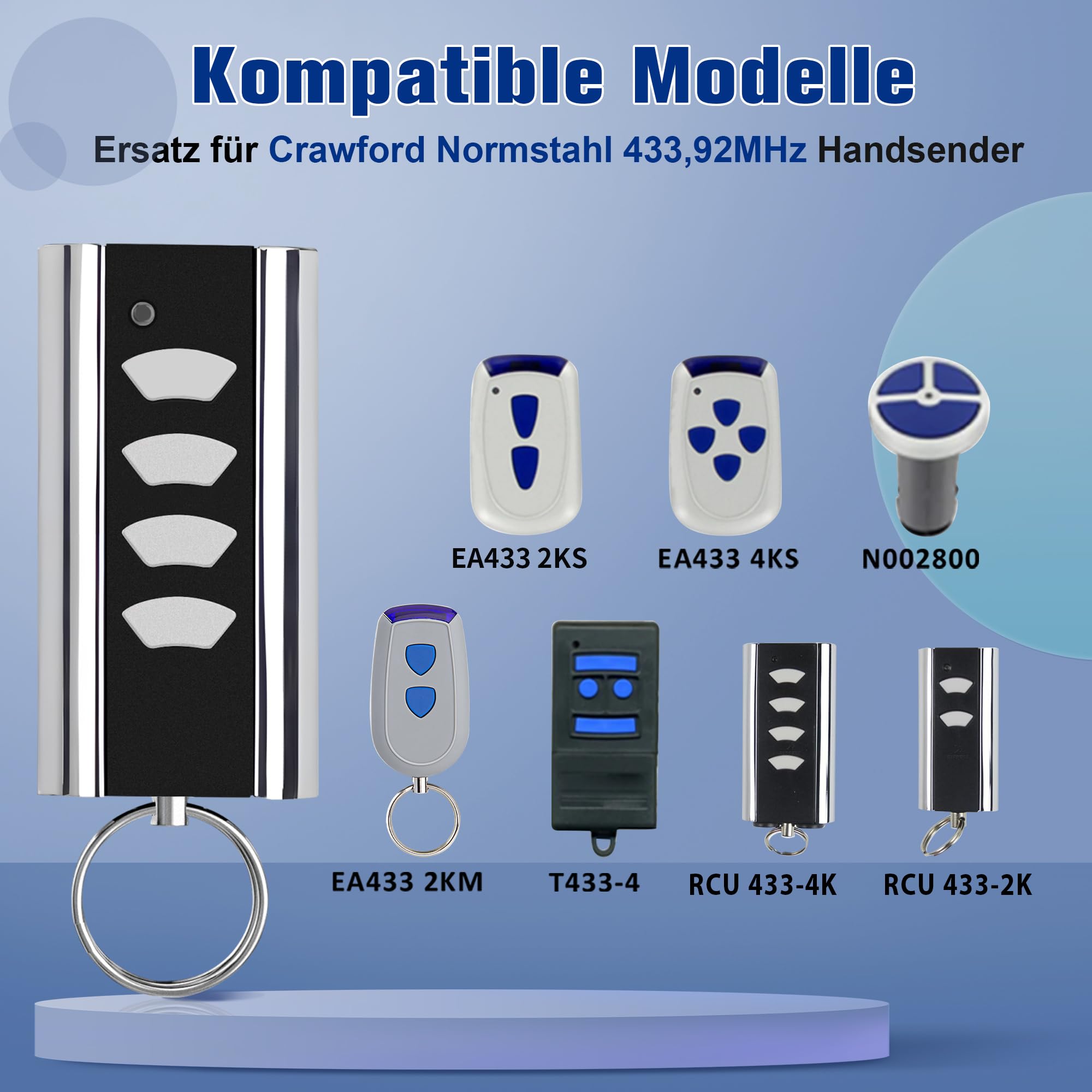pepape 2 trasmettitori per garage in acciaio standard Entrematic RCU 433-4K, RCU 433-2K, EA433 2KM, EA433 2KS, compatibile con Crawford Normstahl 433,92 Rolling Code Garage telecomando