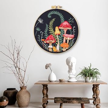 Bliceon Embroidery kit for Beginners, Cross Stitch Kits for Adults, Beginners Embroidery Kit with Mushroom Patterns, Including Fabric with Hoops, Threads, Needles, Instructions