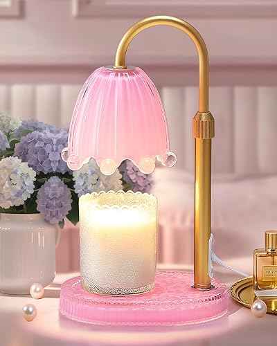 Cinsenten Flower Candle Warmer Lamp with Timer, Vintage Adjustable Glass Warmer Light for Jar Candles, Electric Wax Warming Melter, Gifts for Women Mom, Bedroom Decor (Pink-Flower) - Pink-Flower