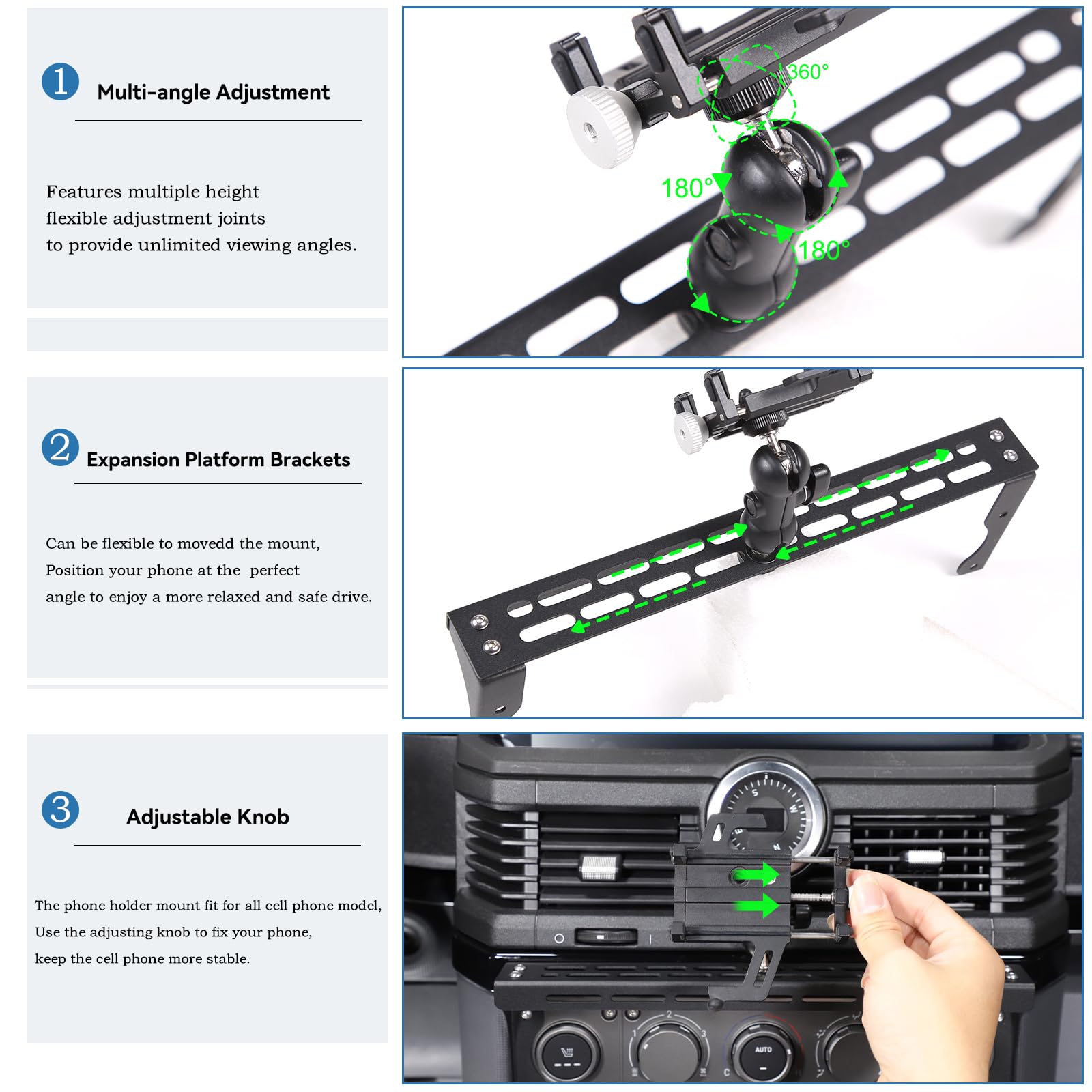 Compatible con Ineos Grenadier 2020-2024, soporte para teléfono celular, soporte para teléfono celular, soporte GPS, soporte para walkie talkie (estilo E)
