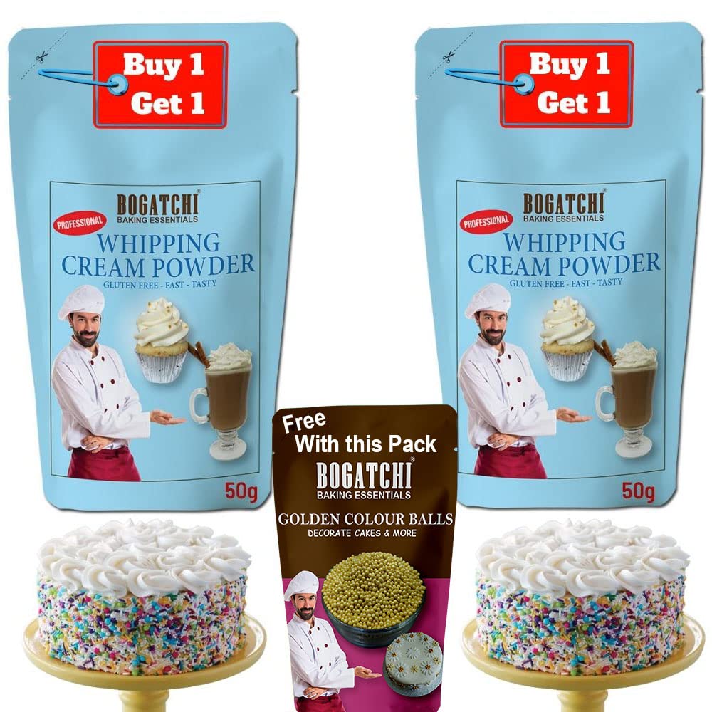 BOGATCHI Whipping cream for cake, Whipping Cream Powder, Whipped Cream, Rich Whipping cream, Premium Whipped cream powder- FREE One Extra Whipping Cream Powder(50g)+ Golden Balls (10g)-image-33