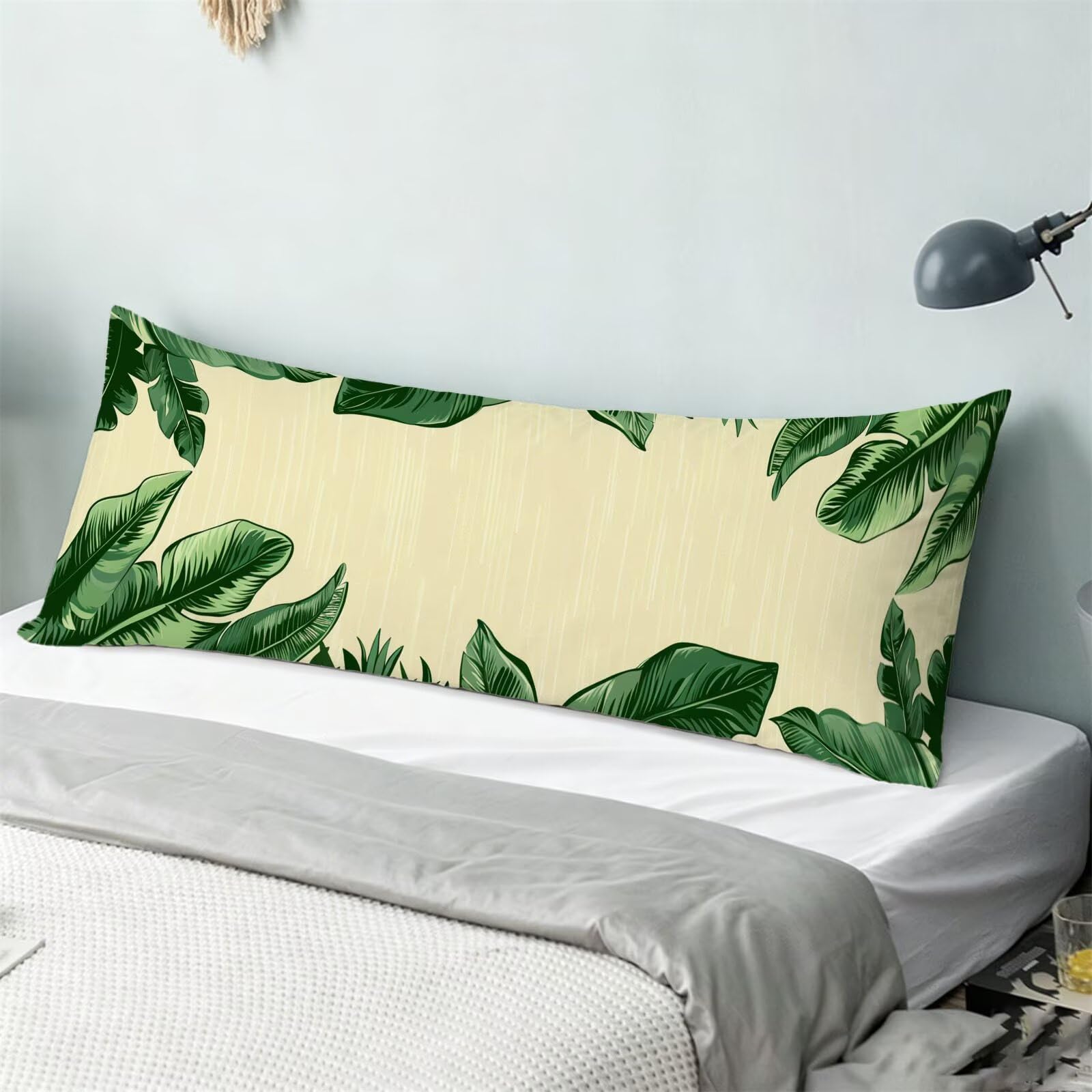 Funda de Almohada 60 x 180 cm Verde Protector Almohada 180 cm con Cremallera Invisible, Lino Durable y Transpirable Pillow Case Moderno Impresión a Doble Cara para Cama, Sofá y Dormitorio dg-587