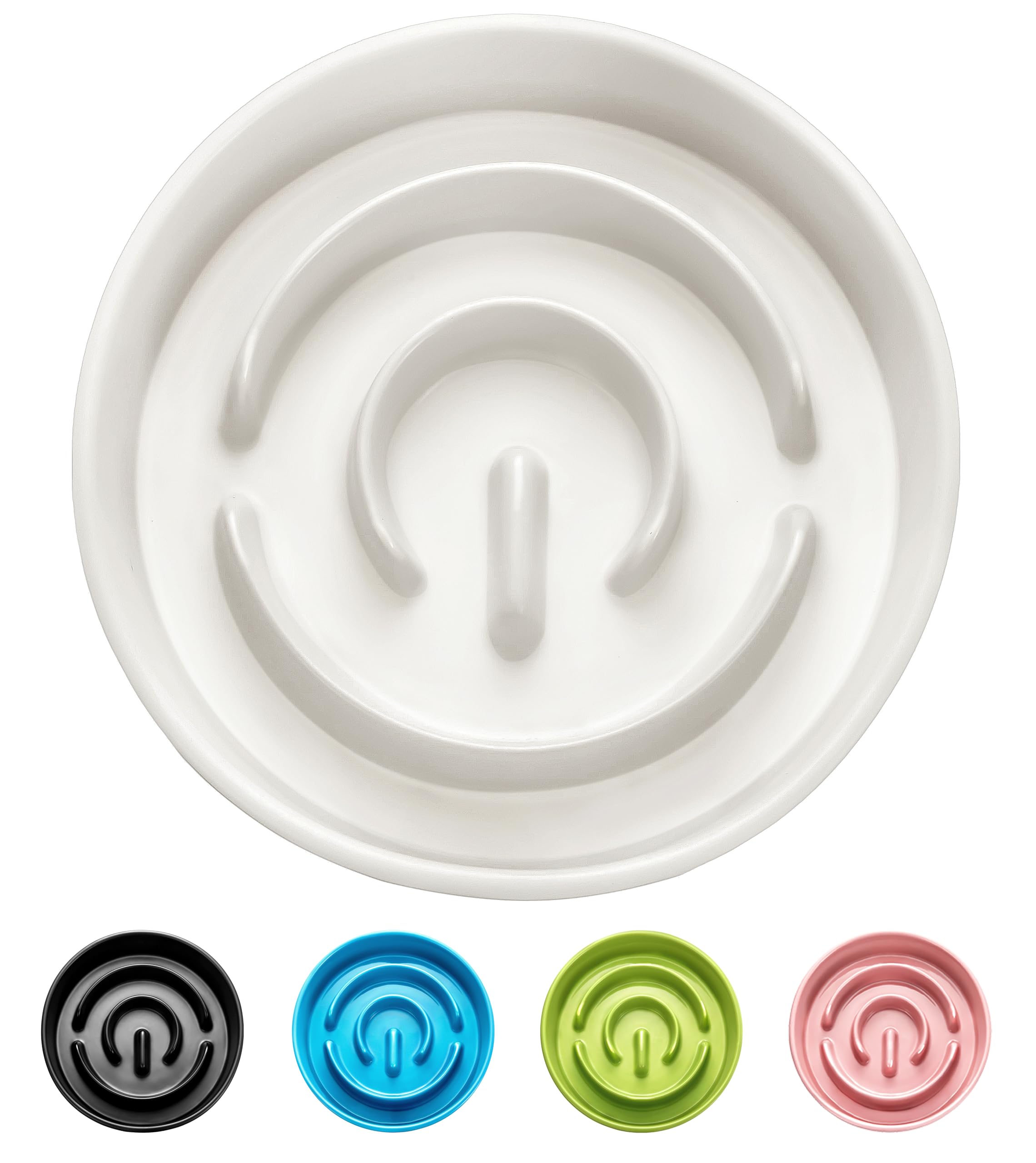 MOPANG Ceramic Slow Feeder Dog Bowls, 0.6 Cup Slow Feeder for Small Dogs, Puzzle Maze Bowl, Prevents Choking, 6in, White