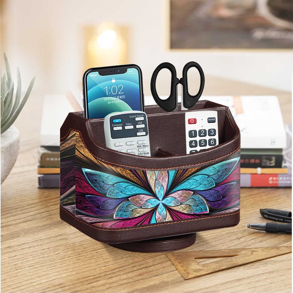 360° Rotating Remote Caddy - PU Leather Organizer -7