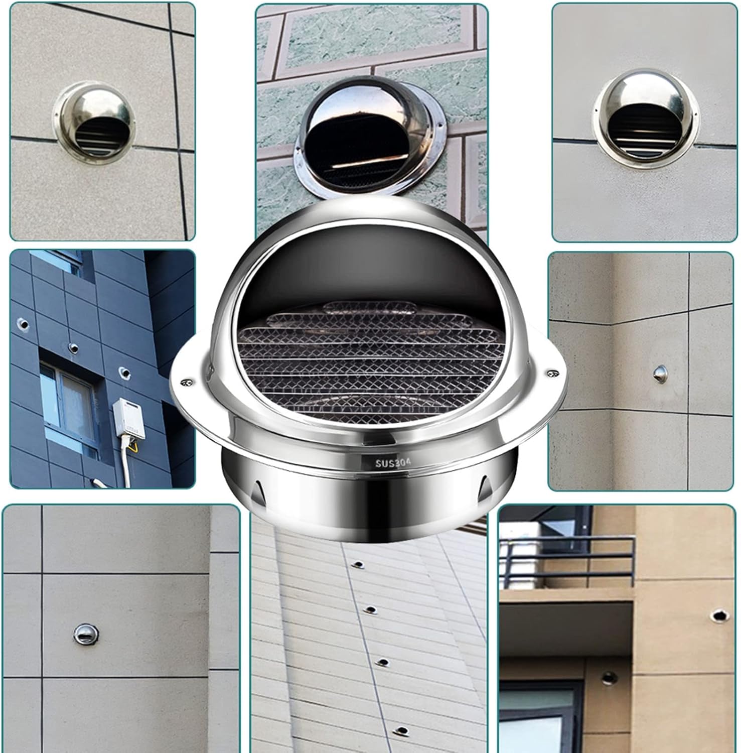 WORDFUN Stainless Steel Air Outlet Vents, Dryer Vent Cover, Spherical Air Valve Grill Cover, Louver Grille Cover, Vent Replacement Hood, Exhaust Vent, Round Soffit Vents (Size : 160mm/6.3in)
