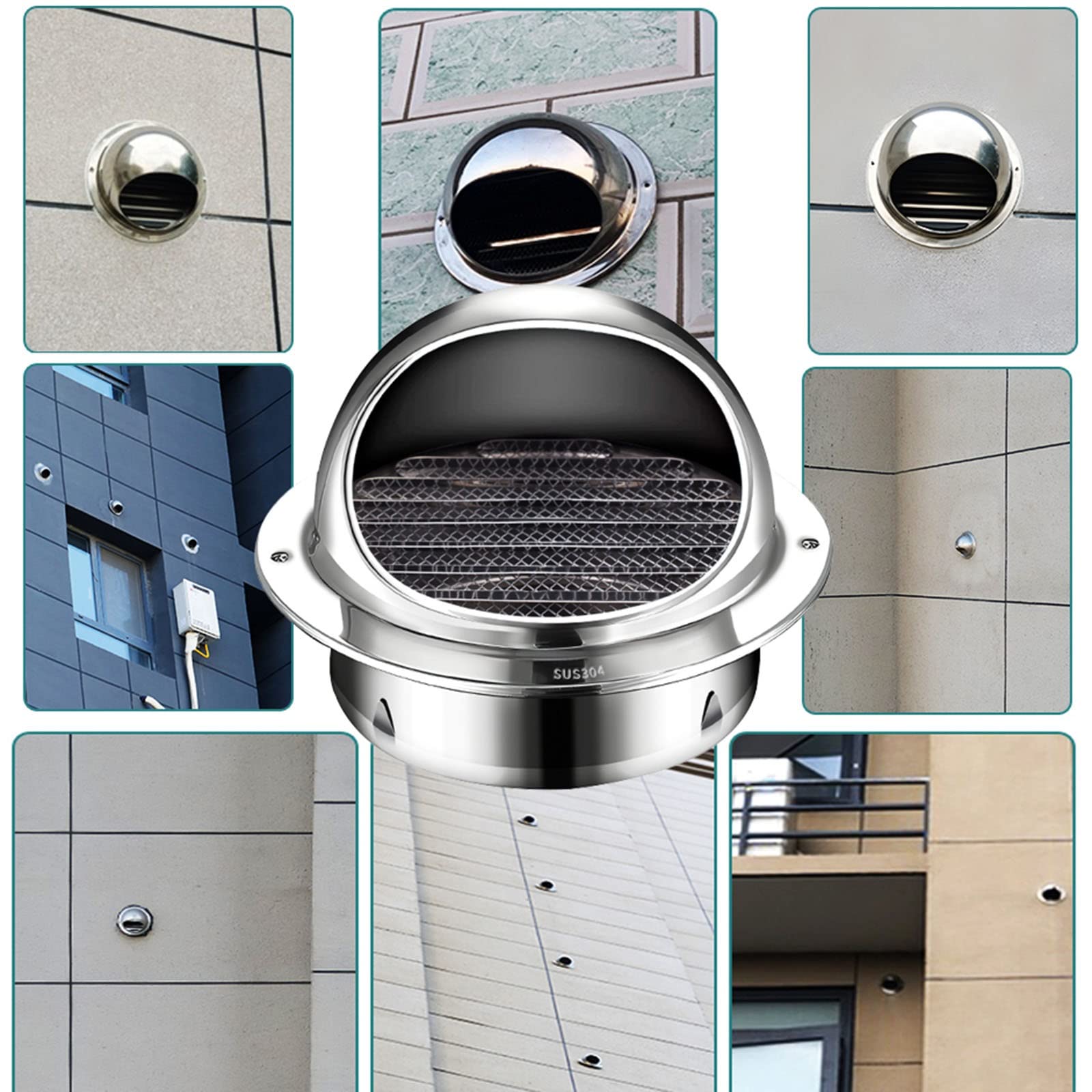 WORDFUN 100/200/300mm Grille D'évacuation d'air Ronde, Grille Ventilation Hotte, Bouche De Sortie Ventilation Grille en Acier Inoxydable 304, Sortie D'évacuation, Résistant Aux Intempéries