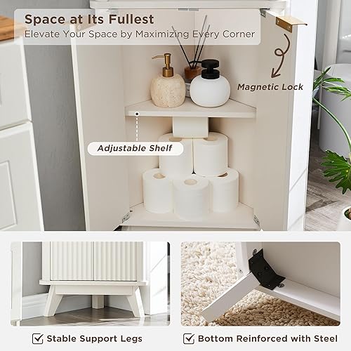 Miniatura 6 de T4TREAM Armario esquinero estriado, armario de almacenamiento moderno de 68 pulgadas de alto con parte superior de mármol sintético y estantes