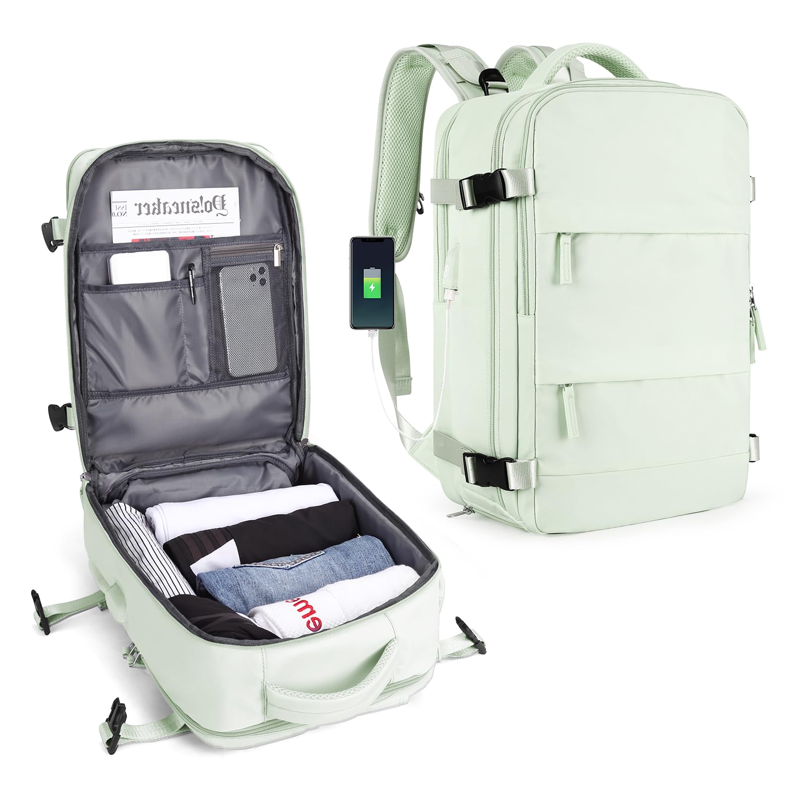 SZLX Zaino da viaggio grande da donna da viaggio zaino da escursionismo sportivo da esterno impermeabile zaino da scuola casual laptop da 14 pollici con porta di ricarica USB scomparto per scarpe