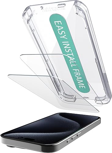Smartish Protector de pantalla para iPhone 15  Paquete de 2 protectores de pantalla de vidrio templado  Tuff Sheet  Marco de fácil instalación 9H