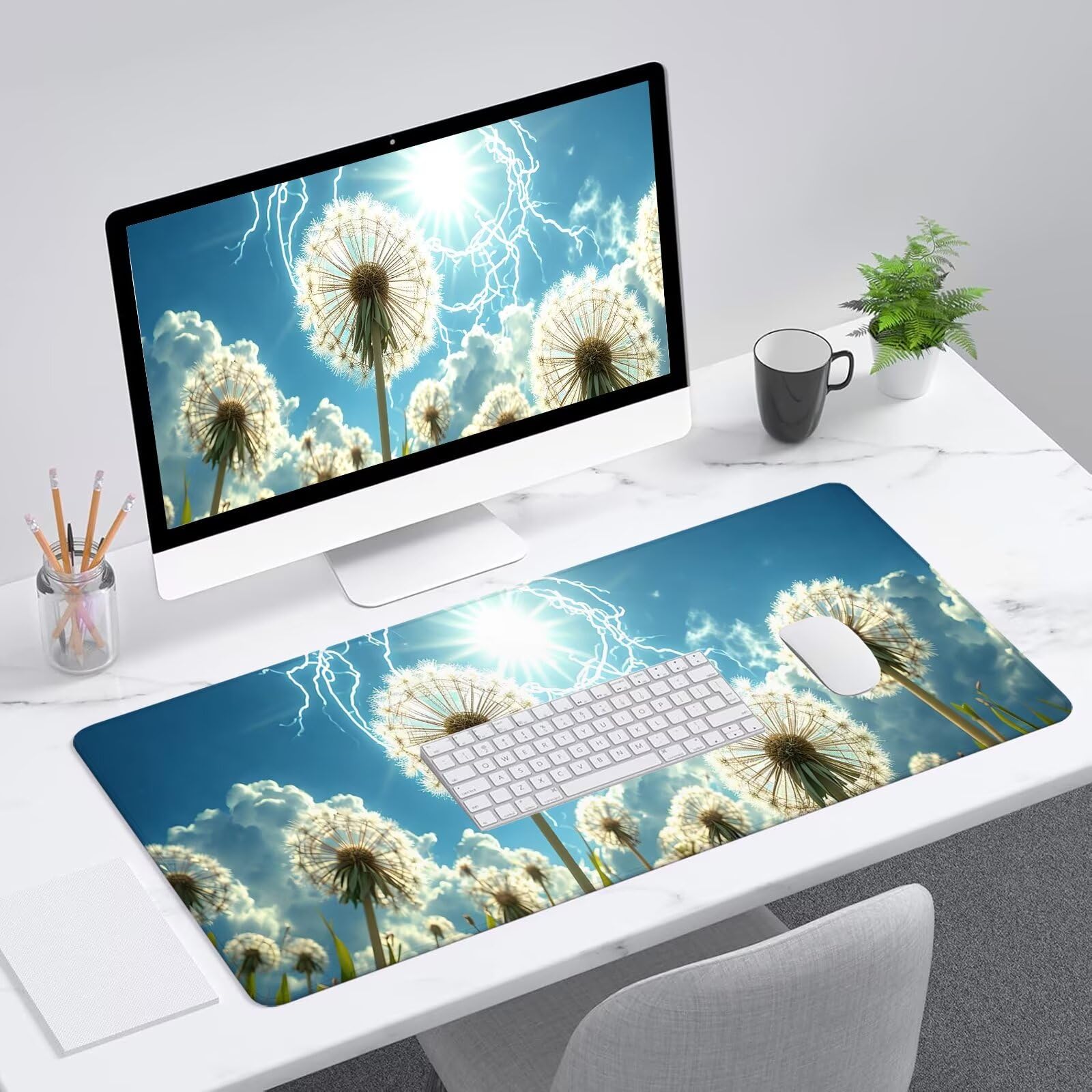 Blu Tappetino Mouse Gaming, Tappetino Mouse XXL 1200 x 500 mm, Tappetino Mouse Fiore, Mouse Pad con Base Antiscivolo, Bordi Cuciti Tappetino per Mouse, Tappetino Mouse Gaming di Alta Precisione S-922