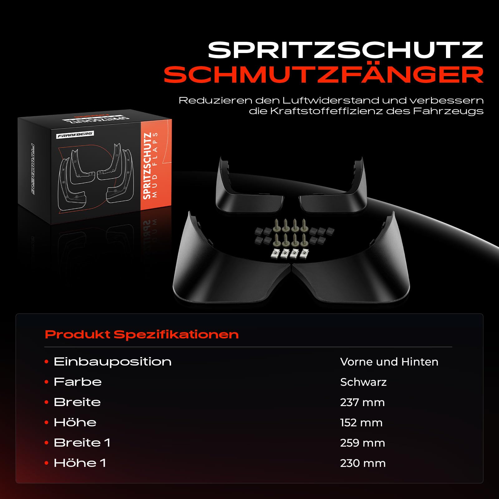 Frankberg Spritzschutz Schmutzfänger Fender Kompatibel mit Fortwo Cabrio 451 2007-2014 Fortwo Coupe 451 2007-2014