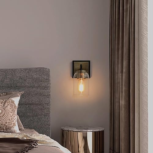 Miniatura 5 de Apliques de pared dorados y negros, lámpara de pared moderna de 1 luz para dormitorio, luces de tocador de vidrio para baño