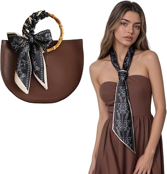 Silk-Like Skinny Scarf for Bag Purse Handbag, Hair Scarf Headband for Women
