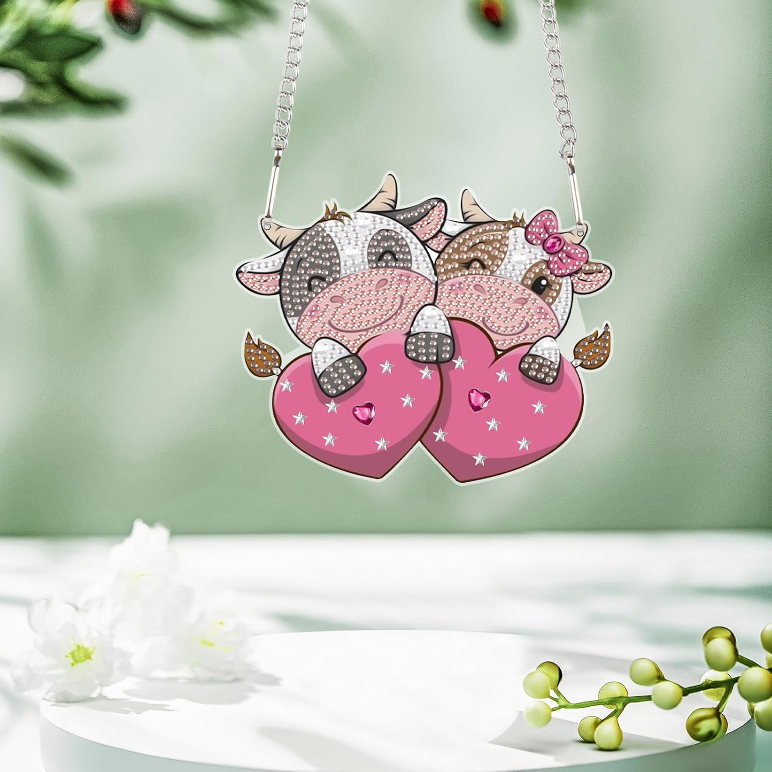 Tontut Valentine's Day Diamond Painting Kits Hanging Decoration, Two Cows Diamond