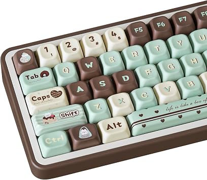 PBT Key Caps, FOA Profile Cute Mint Chocolate Key Caps 145 Keys Sublimated Custom Key Cap Set with Key Cap Puller for Cherry Gateron MX Swithes Mechanical Keyboard
