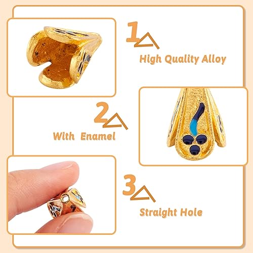 Miniatura 9 de Pandahall - 10 cuentas de flores esmaltadas de aleación de 0.413 x 0.335 in, coloridas cuentas florales chapadas en plata, cuentas sueltas,