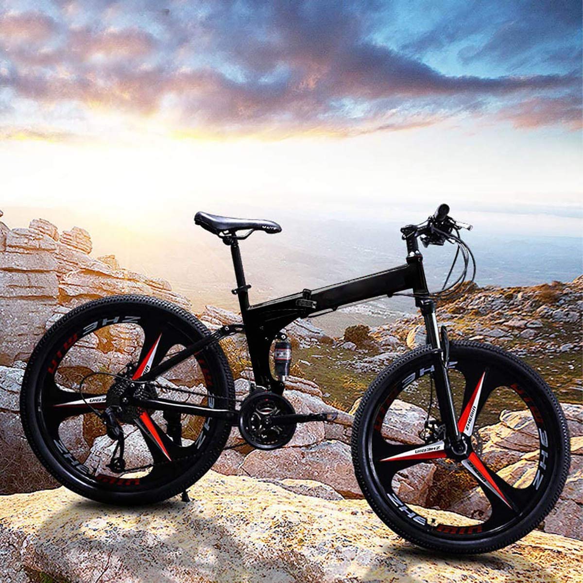 Folding Bike, Mountain Bike Pieghevole,Unisex Adulto Folding MTB Bicicletta, 24 * 26 Pollici 21 * 24 * 27 velocità della Bici di Montagna
