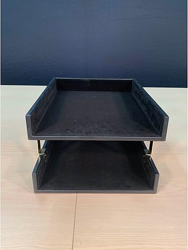 Miniatura 6 de DACASSO Bandeja de cuero doble para escritorio, soporte para cartas de lujo y organizador de papel para escritorio, organización de oficina y