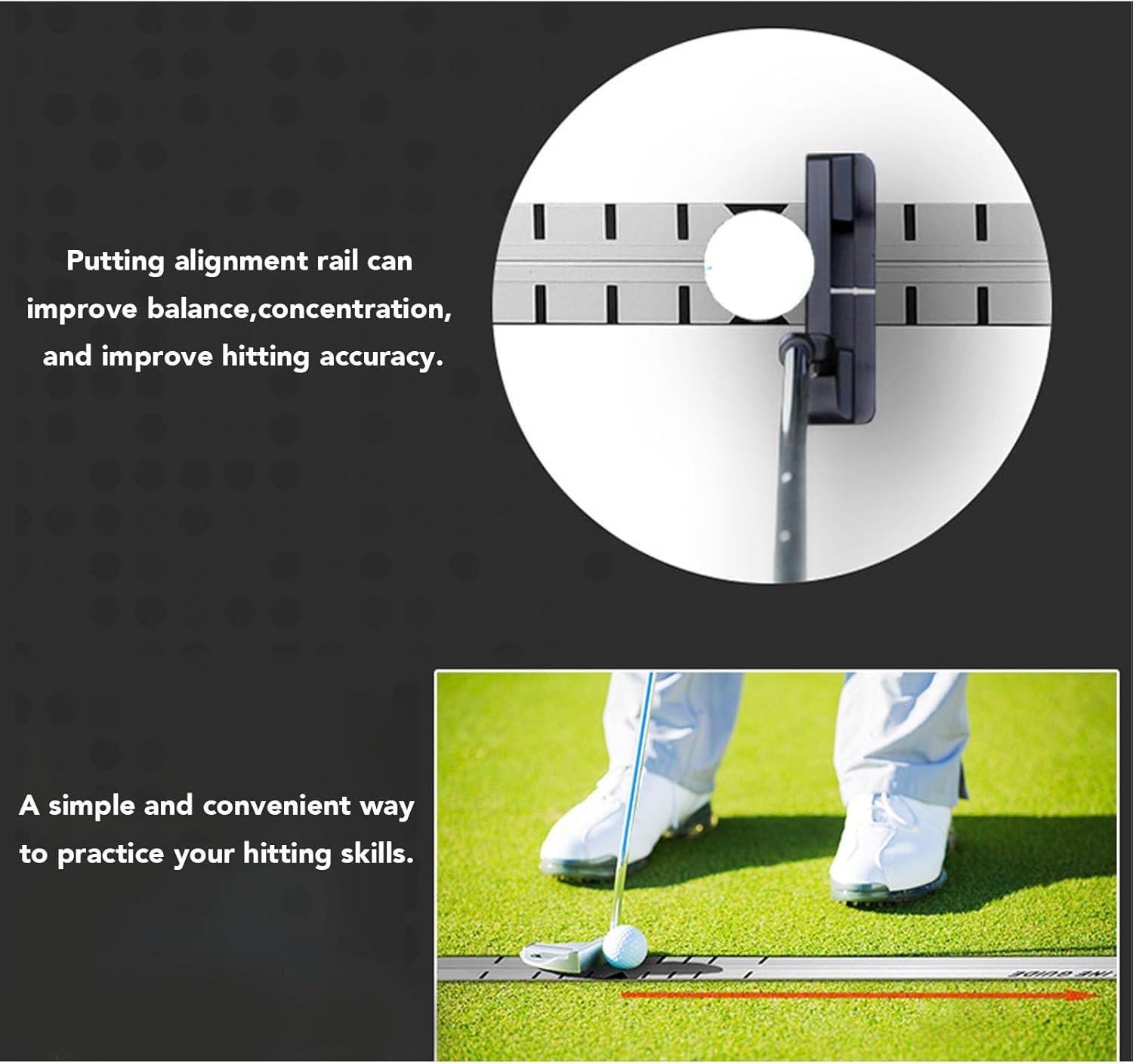Alignment Stick & Putting Rail, Directional Indicator Golf Putter Ruler Aid for Stroke Consistency & Accuracy, Portable Aluminum Training Equipment, Ideal Set for Golfers