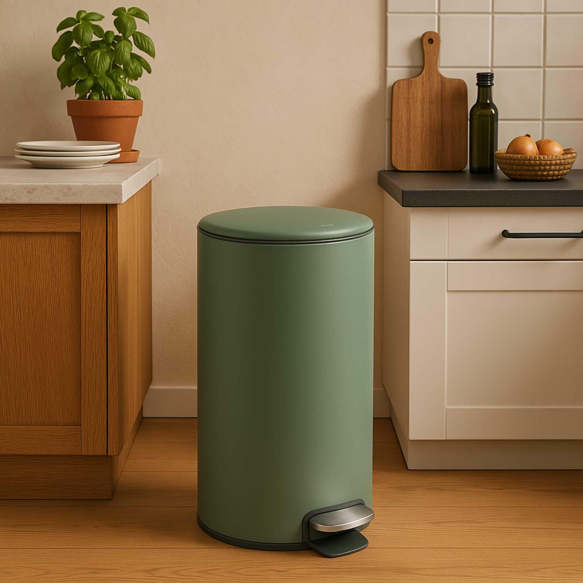 WELL HOME - Papelera / cubo de basura / contenedor de residuos con pedal 30L Retro verde delta