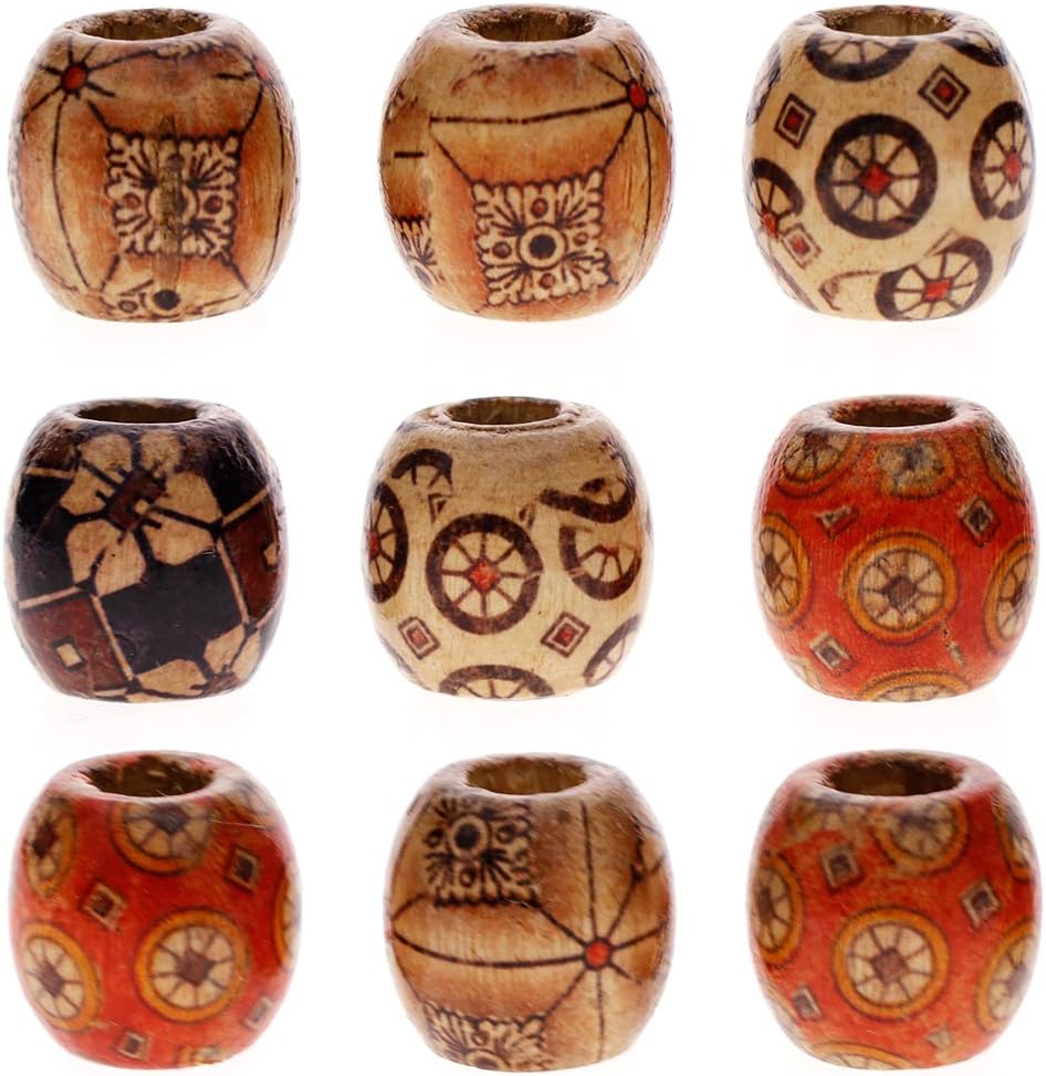 Keyzone Wholesale 100pcs 12mm Mixed Painted Drum Wood Spacer Beads Wooden Beads for DIY Jewelry Making Hair Accessories