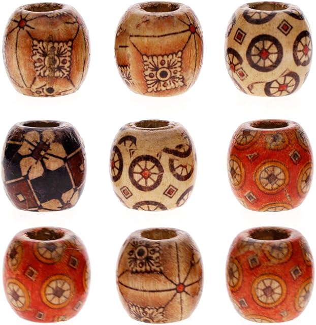 Juanya Wholesale 100pcs 12mm Mixed Painted Drum Wood Spacer Beads Wooden Beads for DIY Jewelry Making Hair Accessories