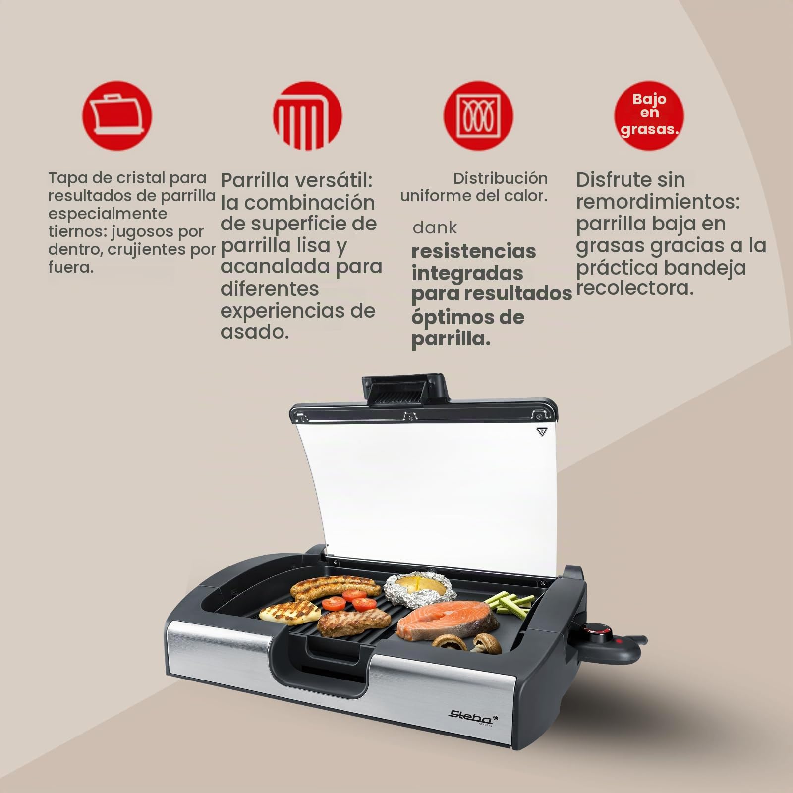 Steba VG 200, Negro, Acero Inoxidable - Parrilla