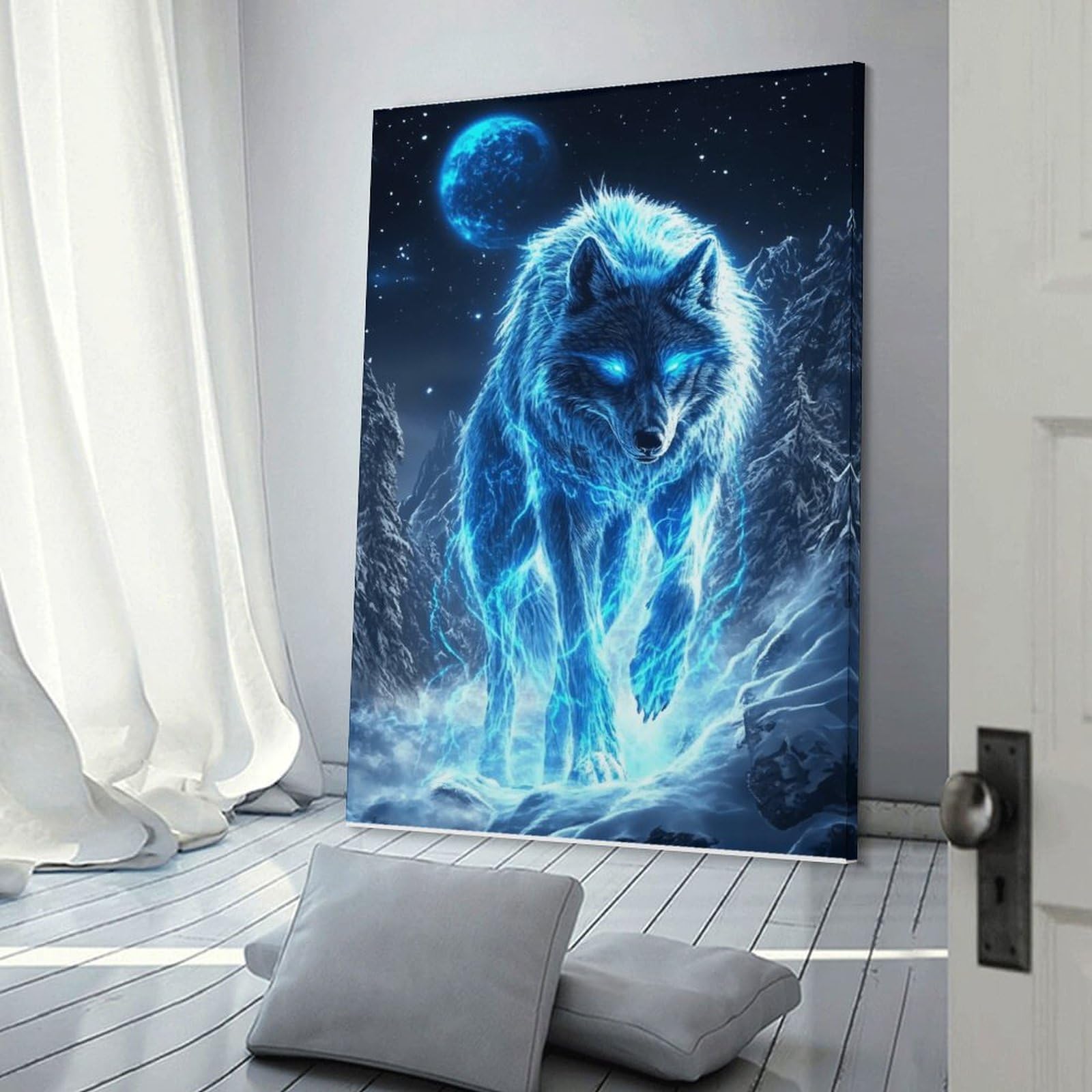 Junmoney Frame-Style-11 Electric Wolf Art Print Wall Decor Canvas Print, 20X30inch(50X75cm), For Flats, Guest Rooms Or Compact Rooms, A Simple Refresh For Blank Walls