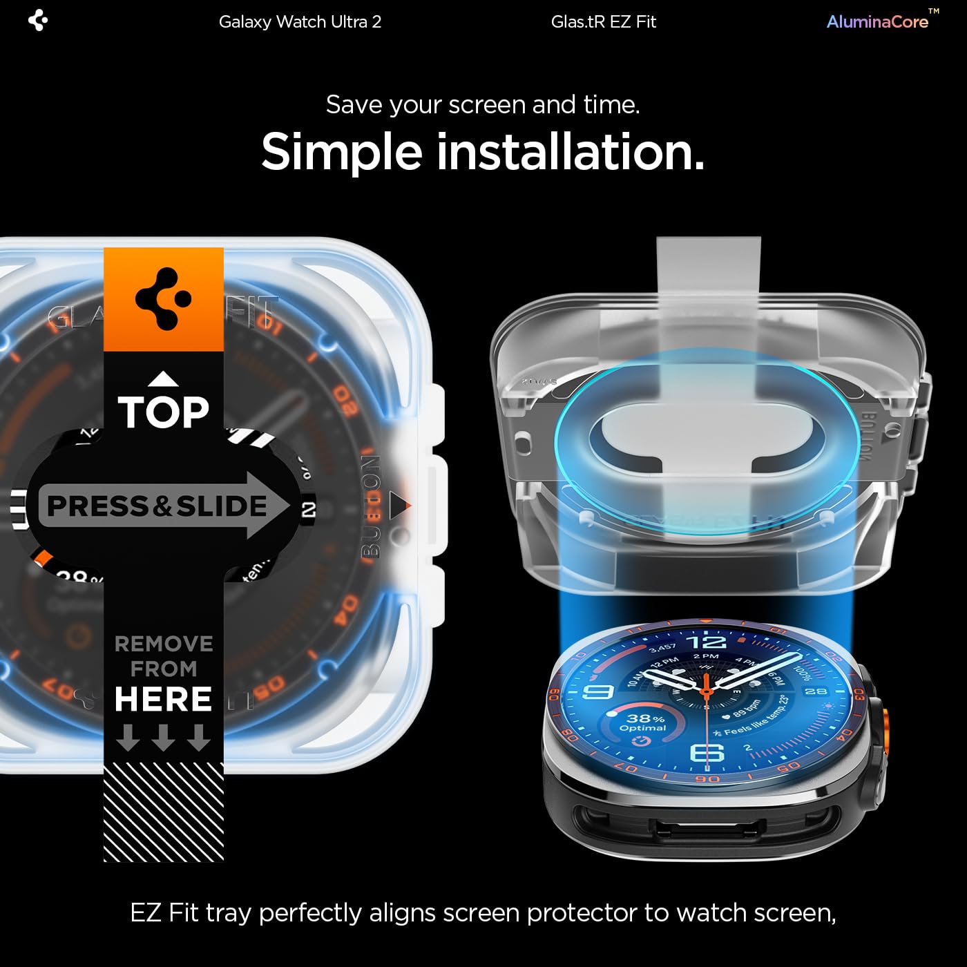 Spigen EZ Fit Tempered Glass for Galaxy Watch Ultra 2 (47mm) [2P] — Amazon image 7