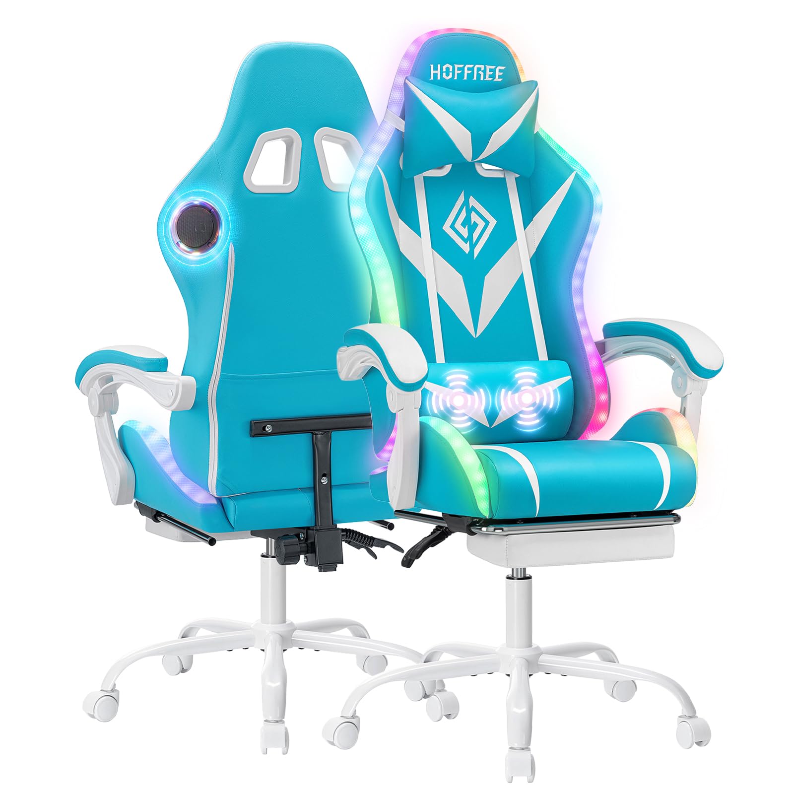 Gaming Chair with Bluetooth Speakers and RGB LED L...