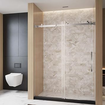 76" H Glass Shower Door, Sliding Shower Door with Matte Black Frame, Shower Doors for Walk, Bathroom, Easy Installation Brushed, 76" H