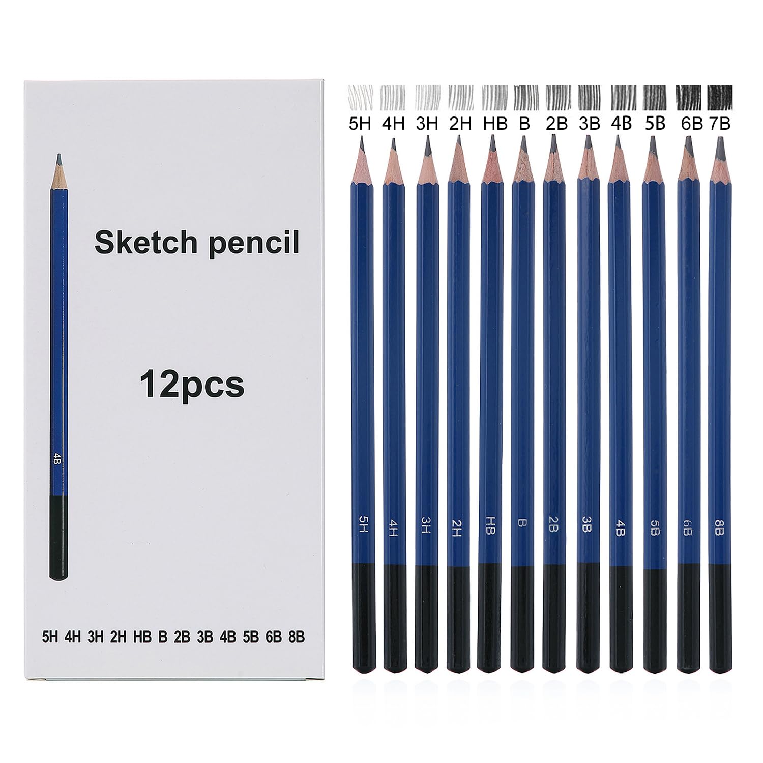 YPYMOD 12 lápices Lápices Dibujo Profesional, Escritura Fluida para Niños Adultos Kit Lapices Dibujo Profesional, 5H, 4H, 3H, 2H, HB, B, 2B, 3B, 4B, 5B, 6B, 8B(Azul)