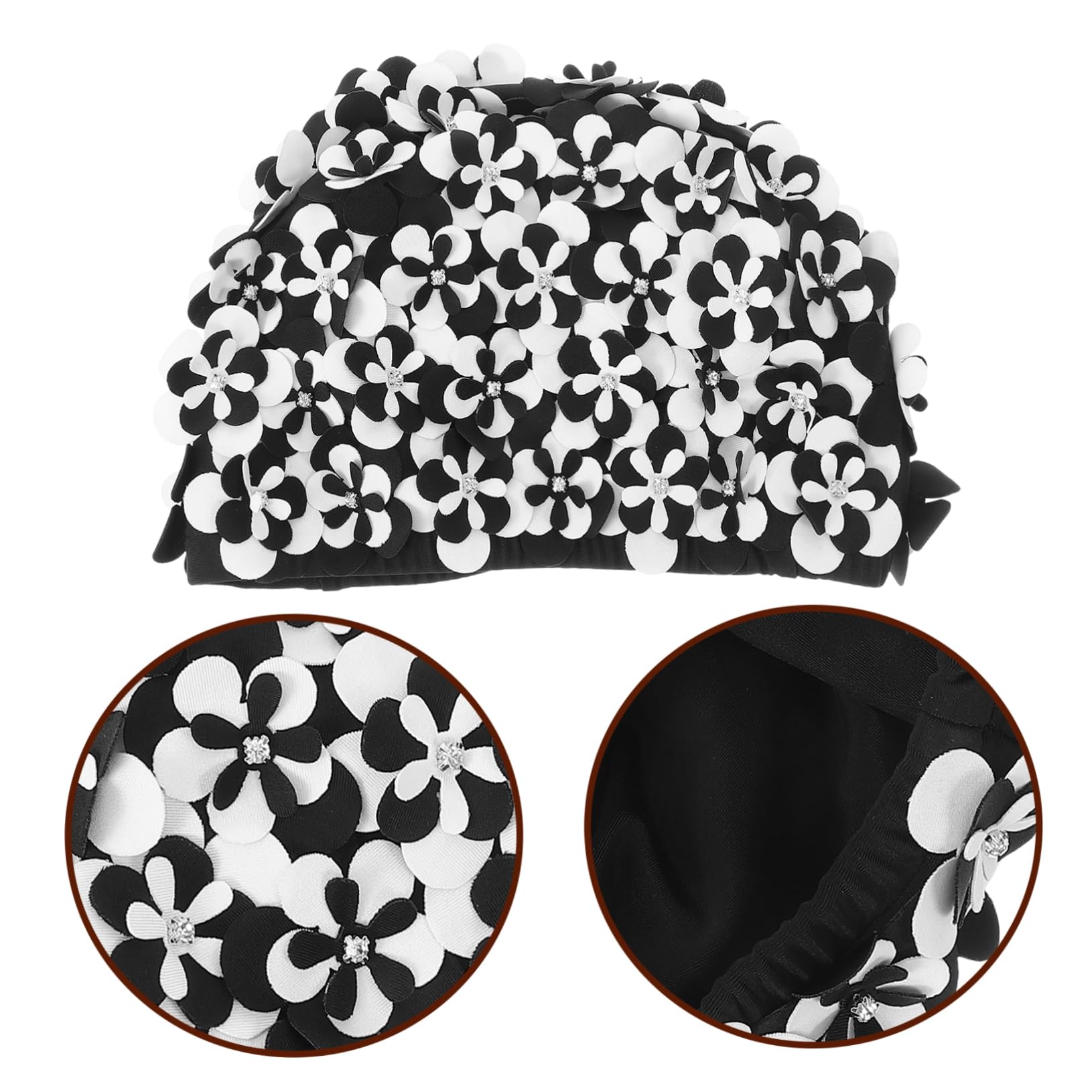 Gorro de natación Rana Sombrero de Verano Gorro de baño o de Piscina o Impermeable o de baño Floral o de baño para Mujer Pelo Largo algodón Black