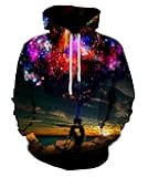 Unisex Realistic 3D Print Galaxy Pullover Hooded Sweatshirt Hoodies with Big Pockets