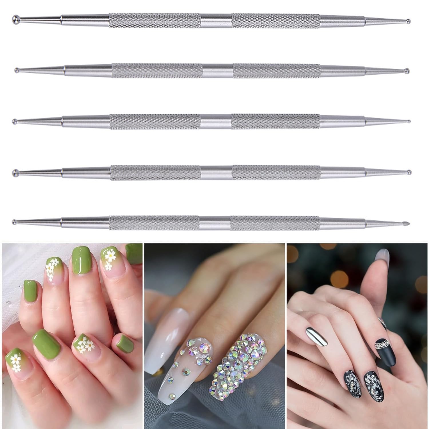 5 Pezzi Strumenti Nail Estremità Sfera, Strumenti Punteggiatura, Strumento Punteggiare Acciaio Inossidabile, Pennello Unghie Acciaio, Pennelli Unghie, per Disegni Unghie Smalto Gel, Intaglio, Ecc