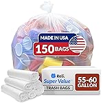 Reli. Easy Grab Trash Bags, 55-60 Gallon (150 Count) (Clear) - Star Seal Super High Density Rolls - Heavy Duty Can Liners, Garbage Bags, Bulk Bags - 50, 55, 60 Gallon Capacity