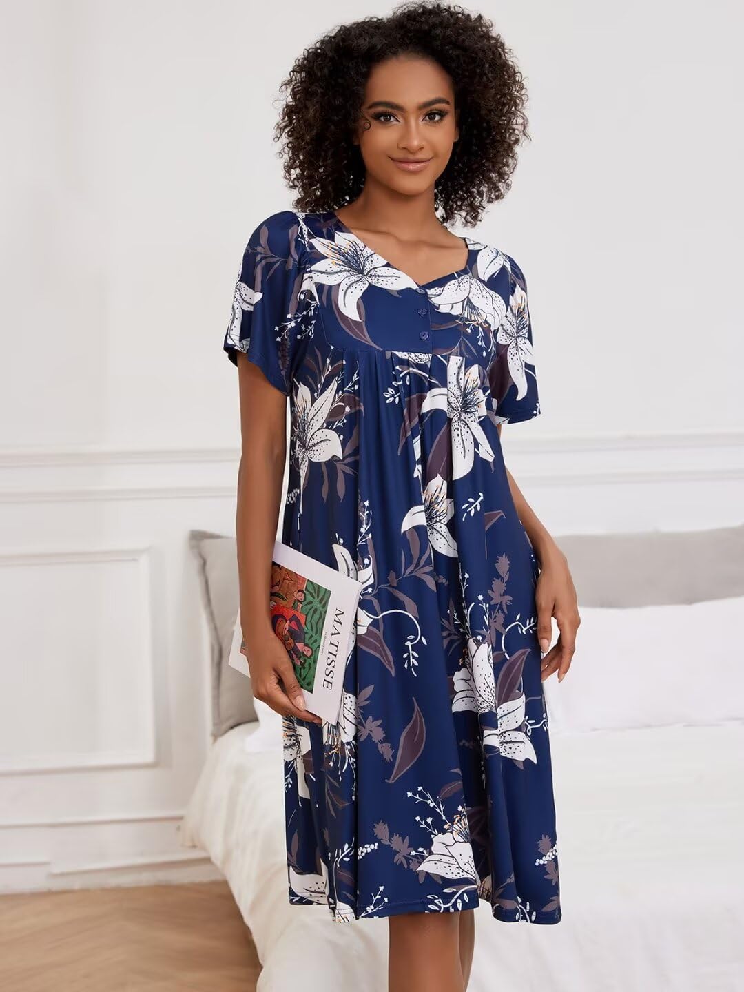 House Dresses for Women with Pockets Moo Moo Nightgown Short Sleeve Mumu Dress Lounge Dress S-5XL - Image 2