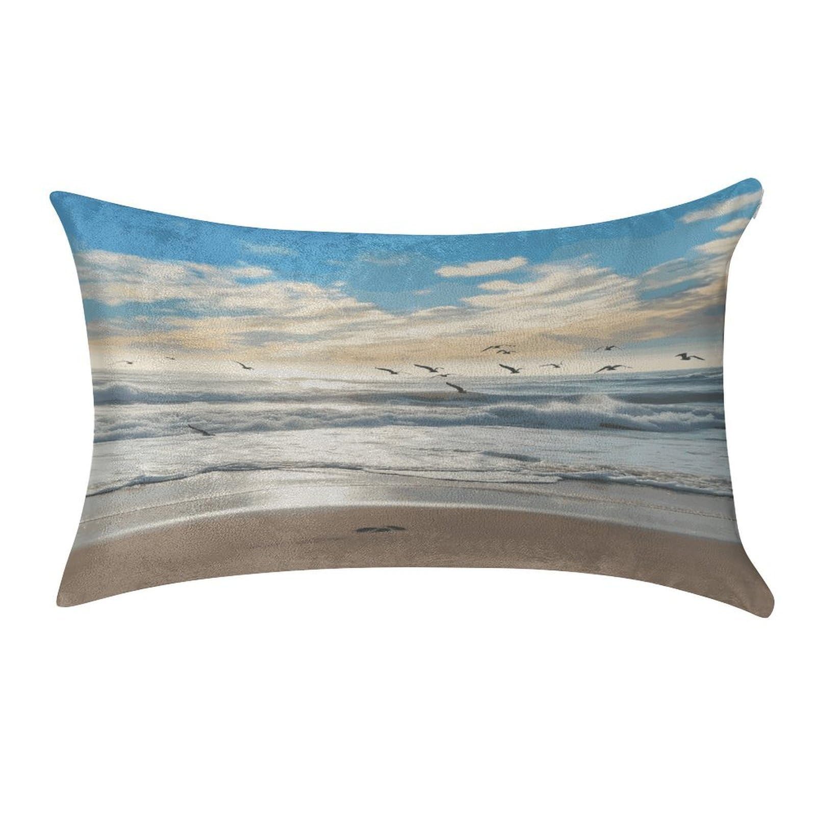 LDGSUPH Waves on The Beach with Sea Birds Velvet Throw Pillow Covers Cozy Pillow Shams Pillowcases Detachable Pillow Cases Soft Cushion Cover with Zipper for Sofa Car Bed Pillow Protectors 12 "×20 "