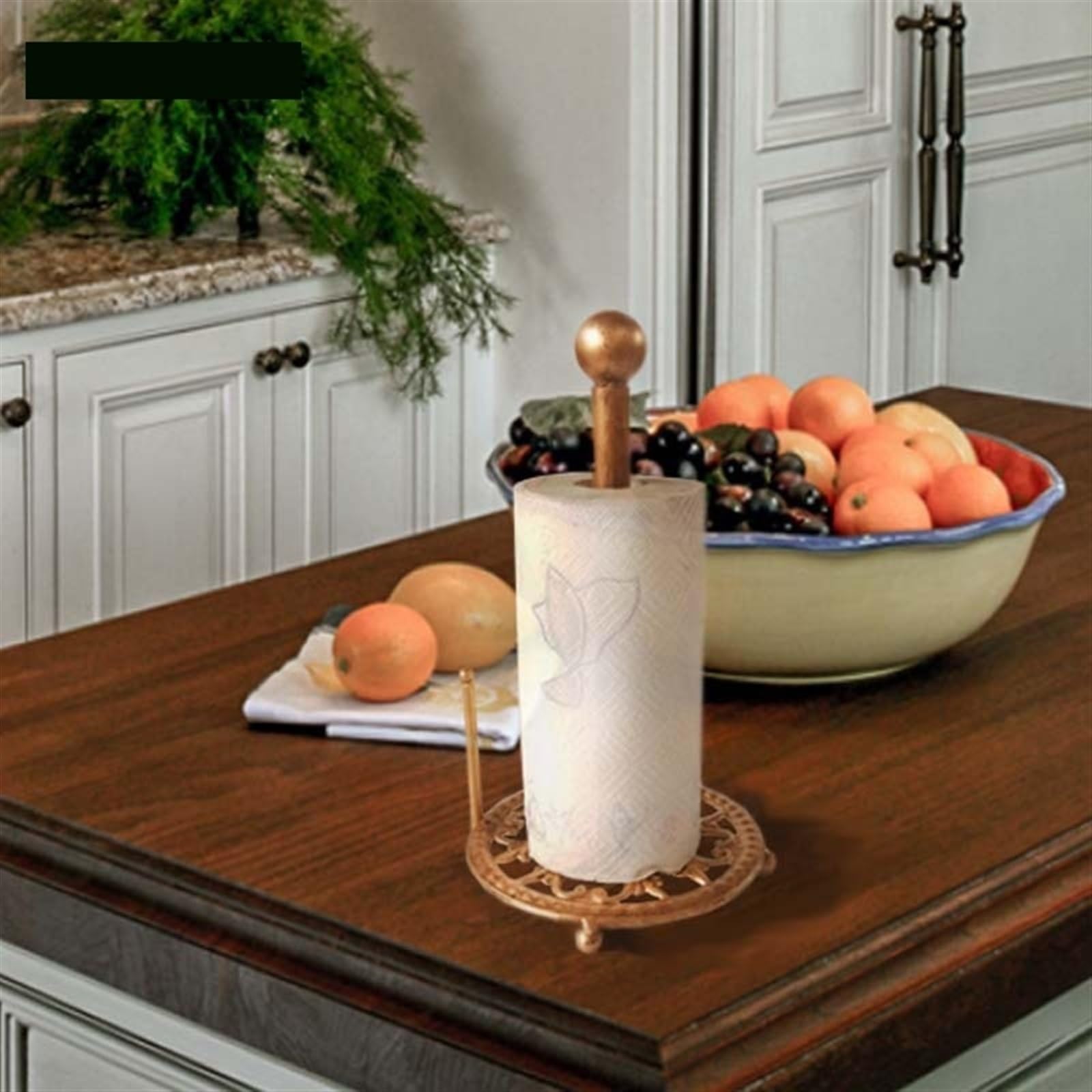 Portarotolo da Cucina Portarotolo da Tavolo in Ferro Fantasia, ripiano portaoggetti in plastica da Cucina, ripiano for fazzoletti (Dorato) Portarotoli Cucina