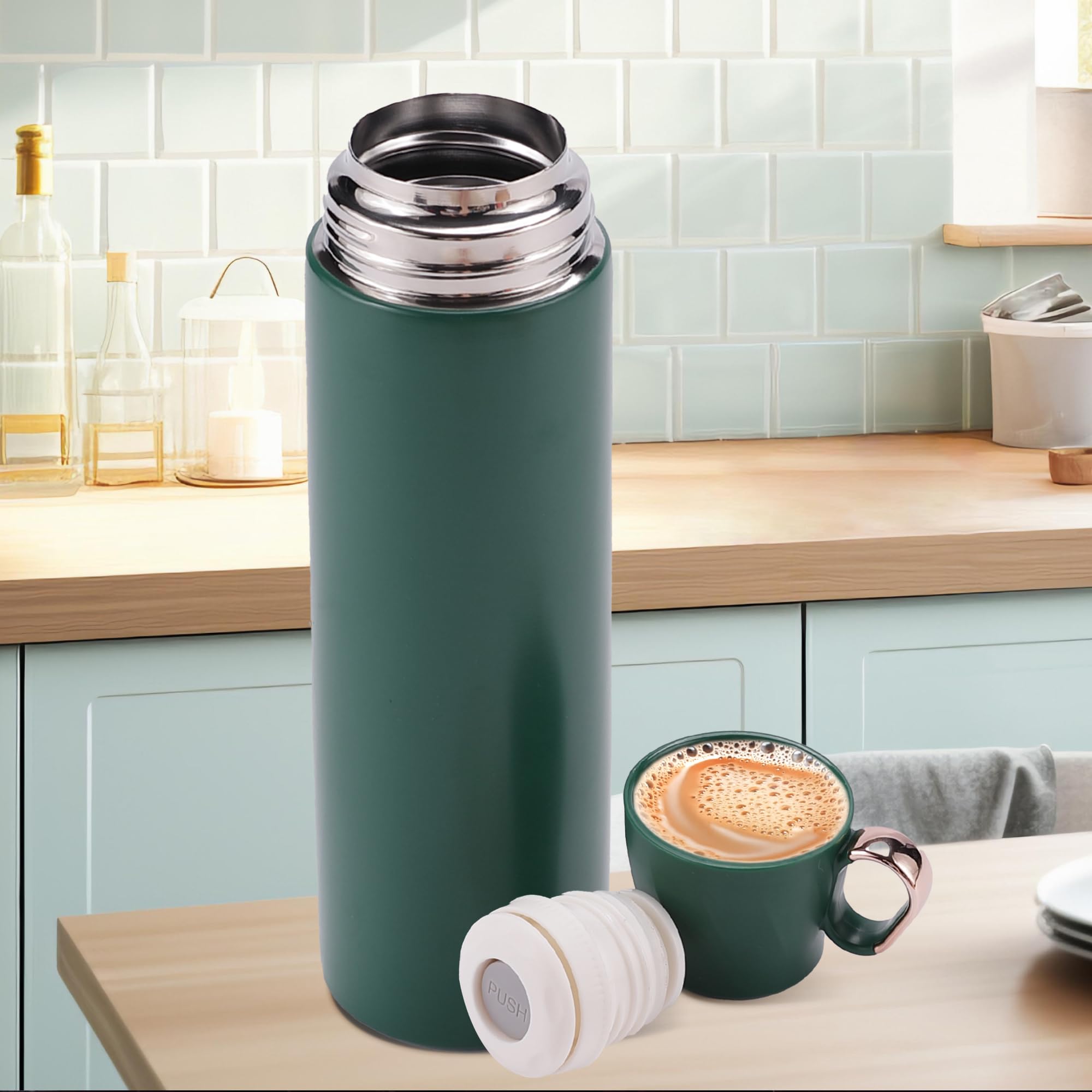 The Better Home Insulated Flask 500ml with Cup | Coffee Flask for Home & Office Use | Diwali Gift for Friends & Family | Leak Proof & Rust Proof | 6 Hours Hot & Cold | (Green, Stainless Steel) (B0BKT9W47H) Amazon Price History, Amazon Price Tracker