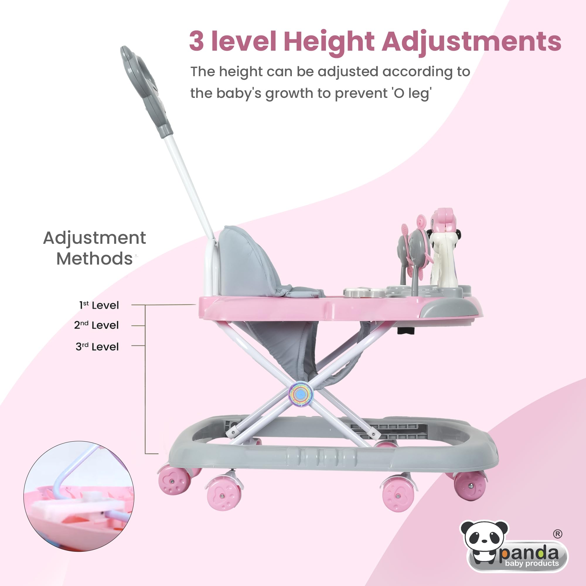 Panda Baby Products Baby Walker with Musical Toy Bar Rattles and Activity Toys Pink Colour 2